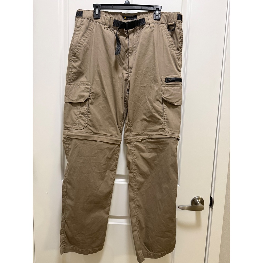BC Clothing Mens XL x 34 Khaki Tan Convertible Zip Off Cargo Hiking Pants Belted